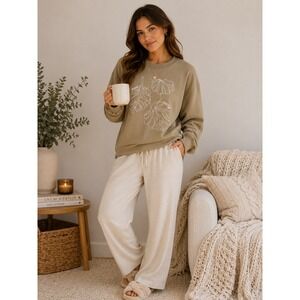 Post Surf Womens Monstera Leaf Graphic Sweatshirt Tan Beige Crew Neck Size L